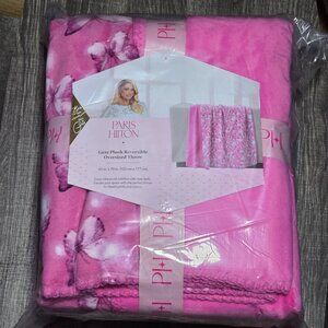 Paris Hilton Luxe Plush Oversized Reversible Butterflies Pink Throw, for Adults